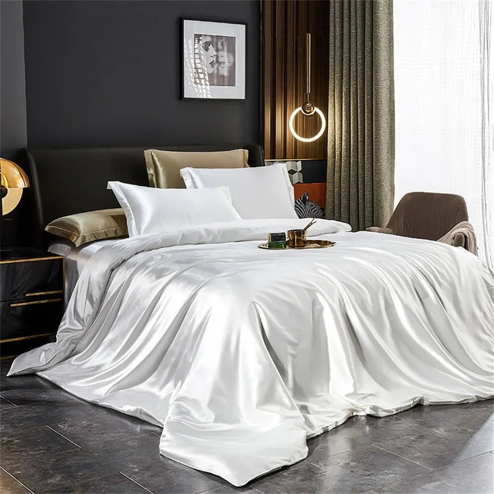 Satin Silk Luxury Bedding Set with Duvet Cover and Pillowcases Smooth Glossy Finish Sheets