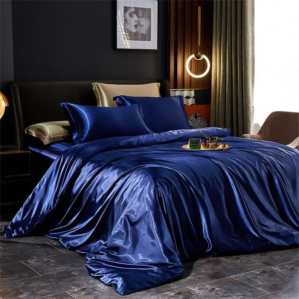 Satin Silk Luxury Bedding Set with Duvet Cover and Pillowcases Smooth Glossy Finish Sheets
