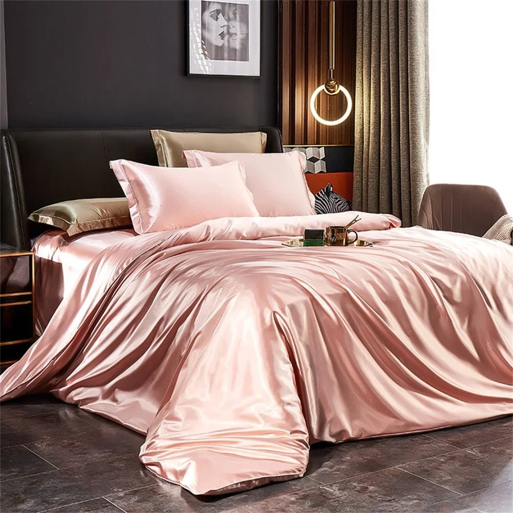 Satin Silk Luxury Bedding Set with Duvet Cover and Pillowcases Smooth Glossy Finish Sheets
