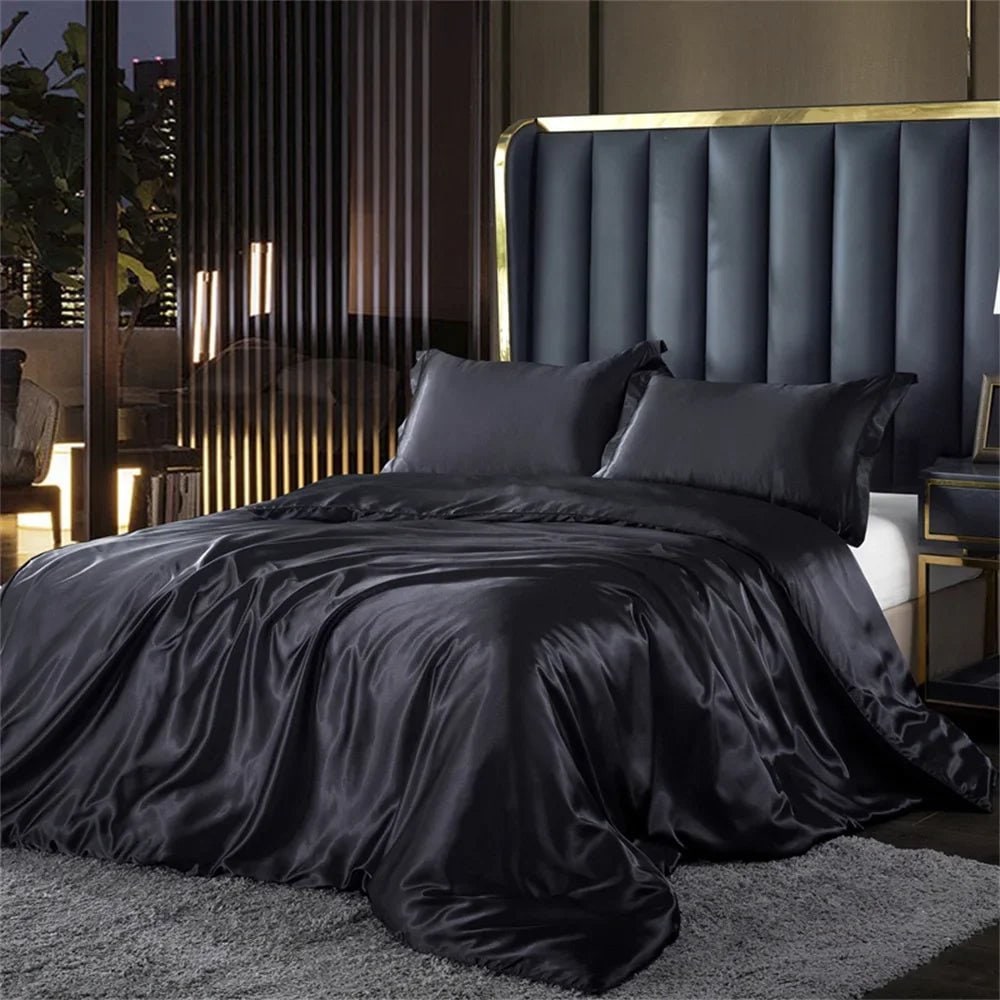 Satin Silk Luxury Bedding Set with Duvet Cover and Pillowcases Smooth Glossy Finish Sheets
