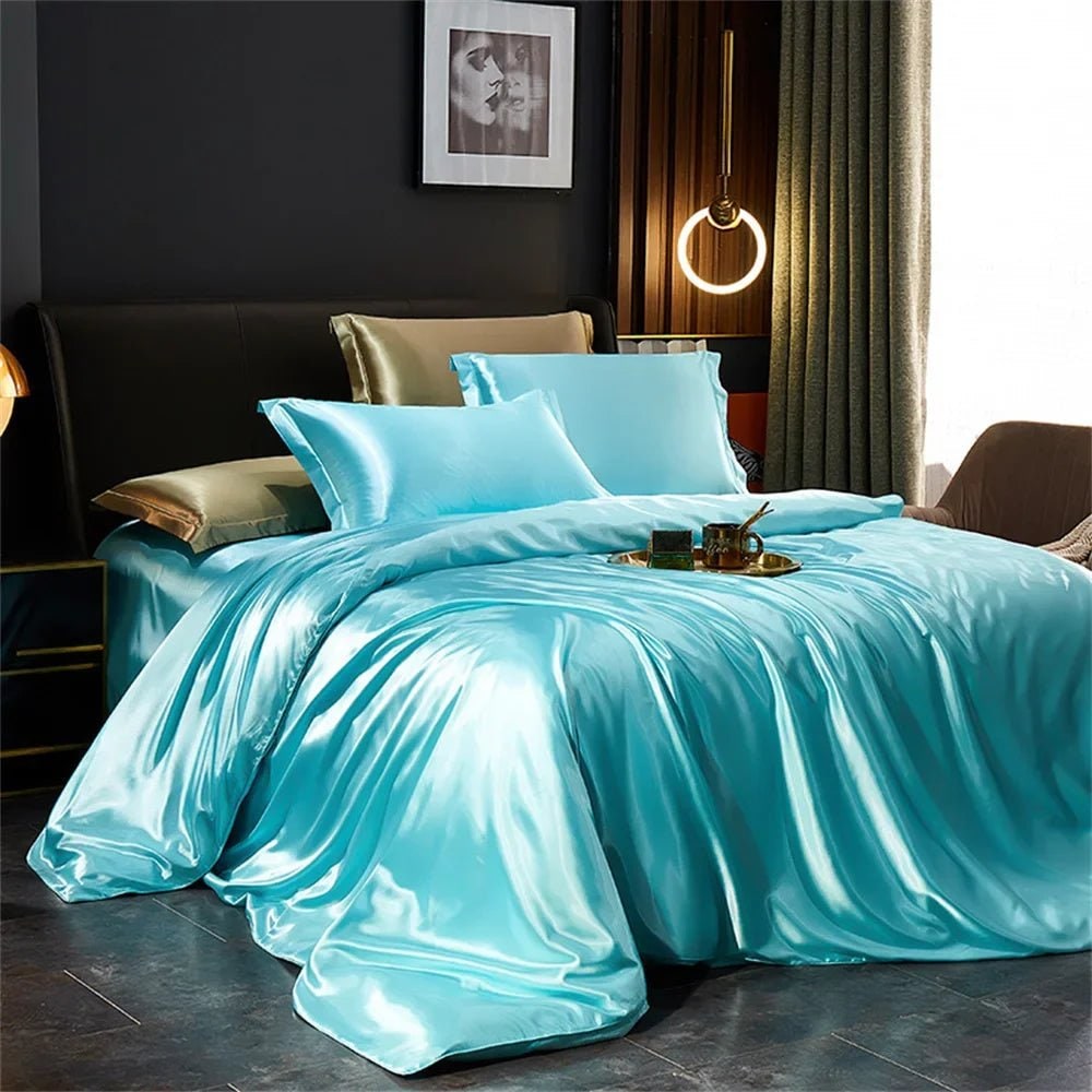 Satin Silk Luxury Bedding Set with Duvet Cover and Pillowcases Smooth Glossy Finish Sheets