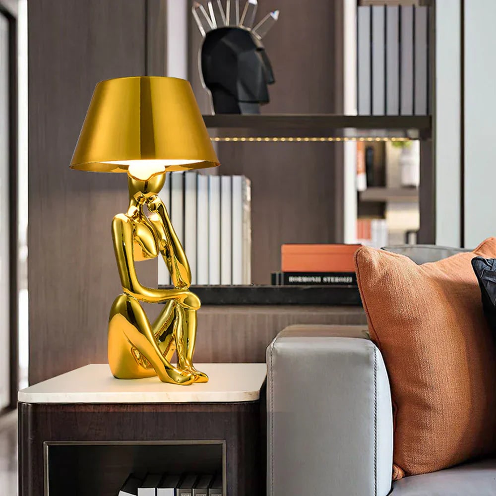 Sculpture Table Lamp Cordless Rechargeable with Modern Art Base and Ambient Lighting
