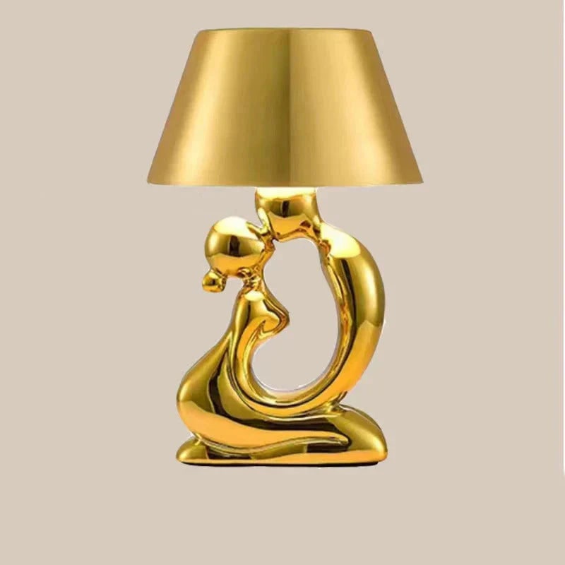 Sculpture Table Lamp Cordless Rechargeable with Modern Art Base and Ambient Lighting