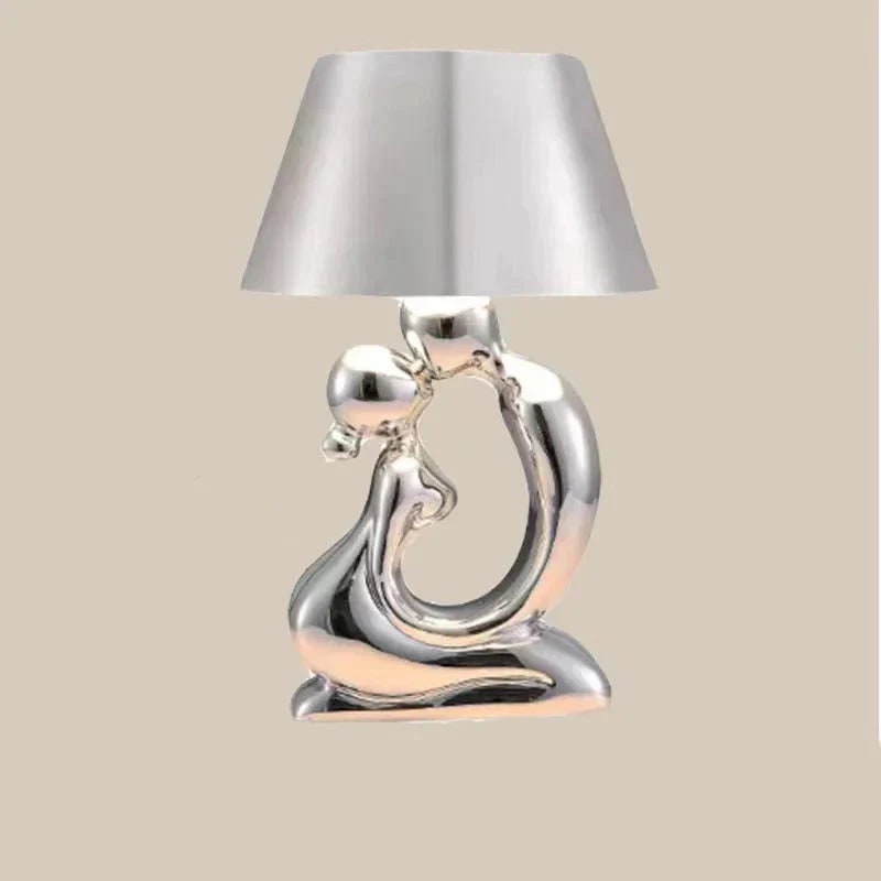 Sculpture Table Lamp Cordless Rechargeable with Modern Art Base and Ambient Lighting