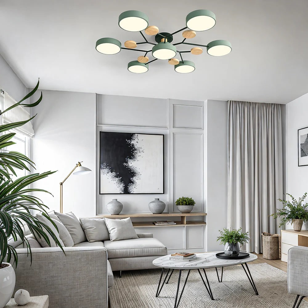 Semi Flush Ceiling Light Fixture with Modern Wood Accents for Bedroom Fan