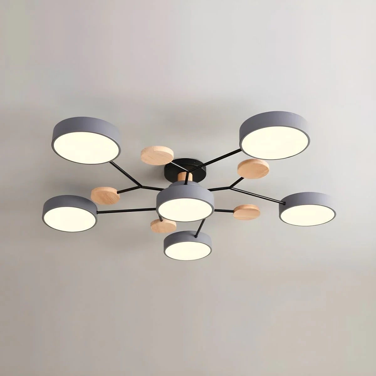Semi Flush Ceiling Light Fixture with Modern Wood Accents for Bedroom Fan