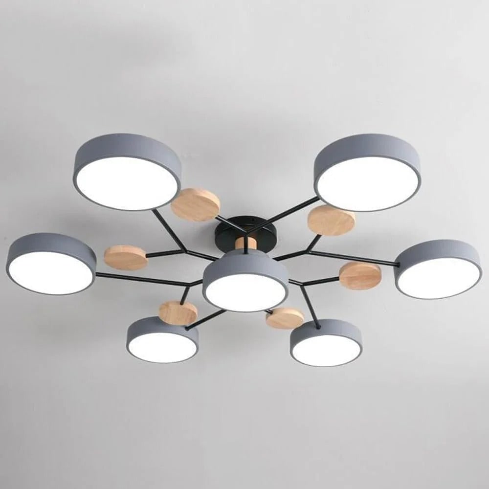Semi Flush Ceiling Light Fixture with Modern Wood Accents for Bedroom Fan