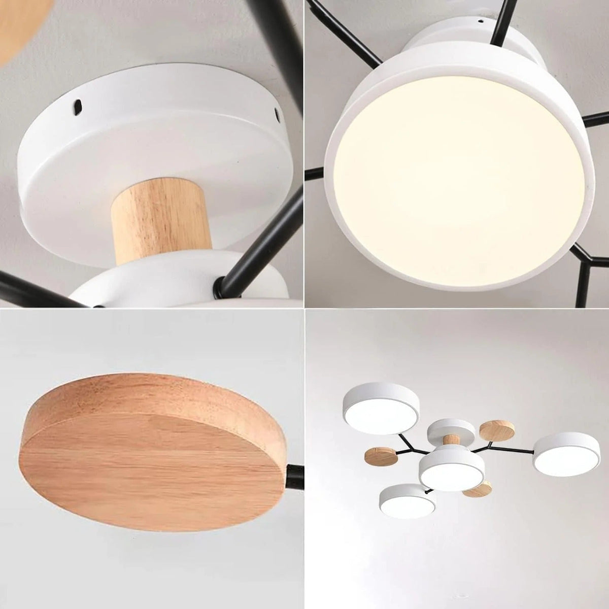 Semi Flush Ceiling Light Fixture with Modern Wood Accents for Bedroom Fan