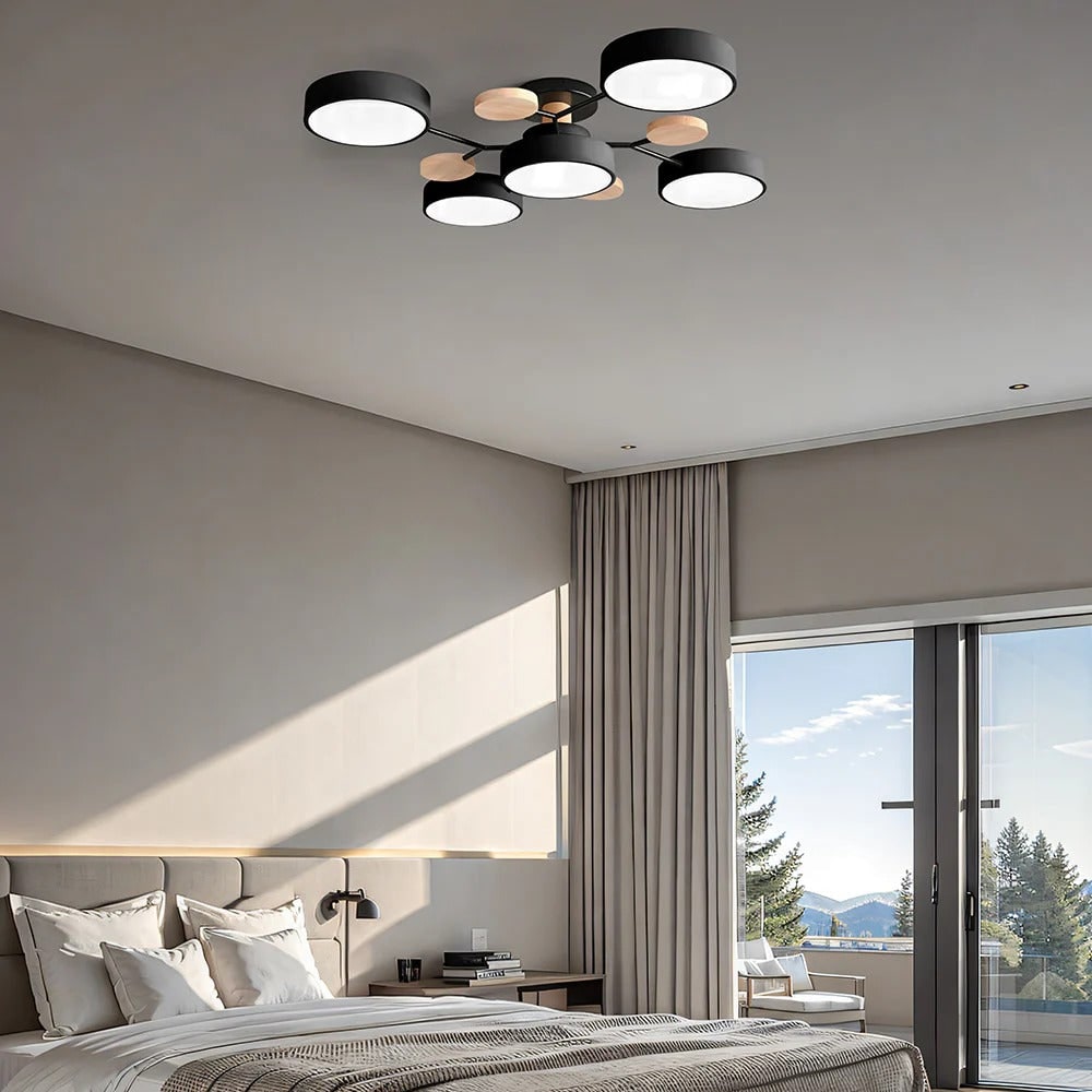 Semi Flush Ceiling Light Fixture with Modern Wood Accents for Bedroom Fan