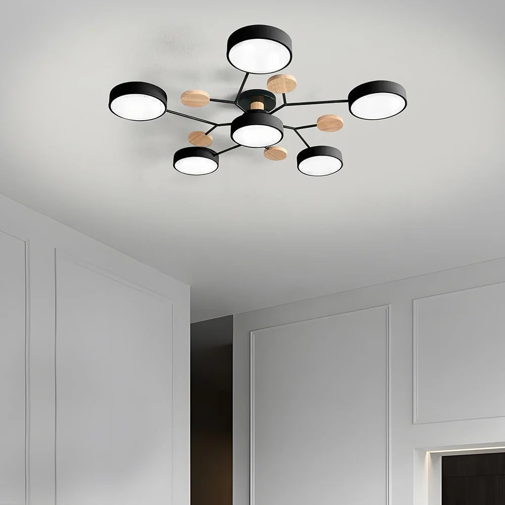 Semi Flush Ceiling Light Fixture with Modern Wood Accents for Bedroom Fan