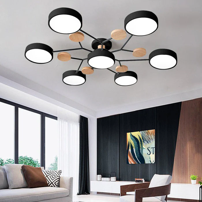Semi Flush Ceiling Light Fixture with Modern Wood Accents for Bedroom Fan