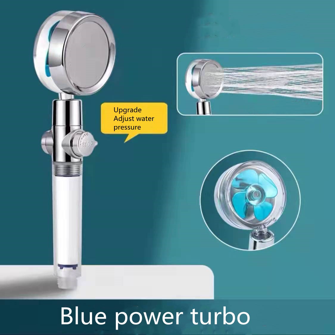 Shower Head with Hard Water Filter High Pressure Propeller Fan and Pause Button Kdf 55