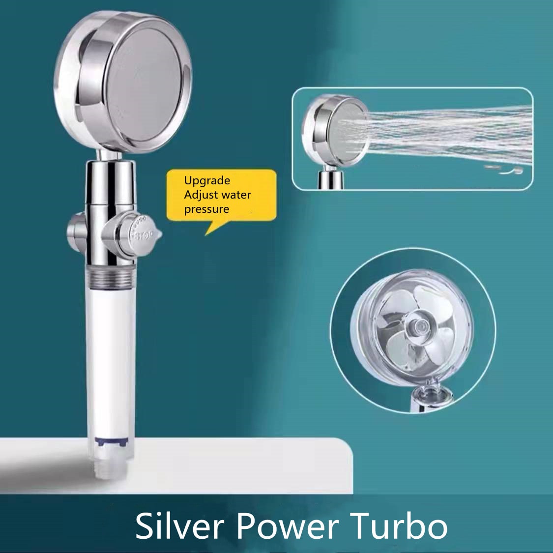 Shower Head with Hard Water Filter High Pressure Propeller Fan and Pause Button Kdf 55