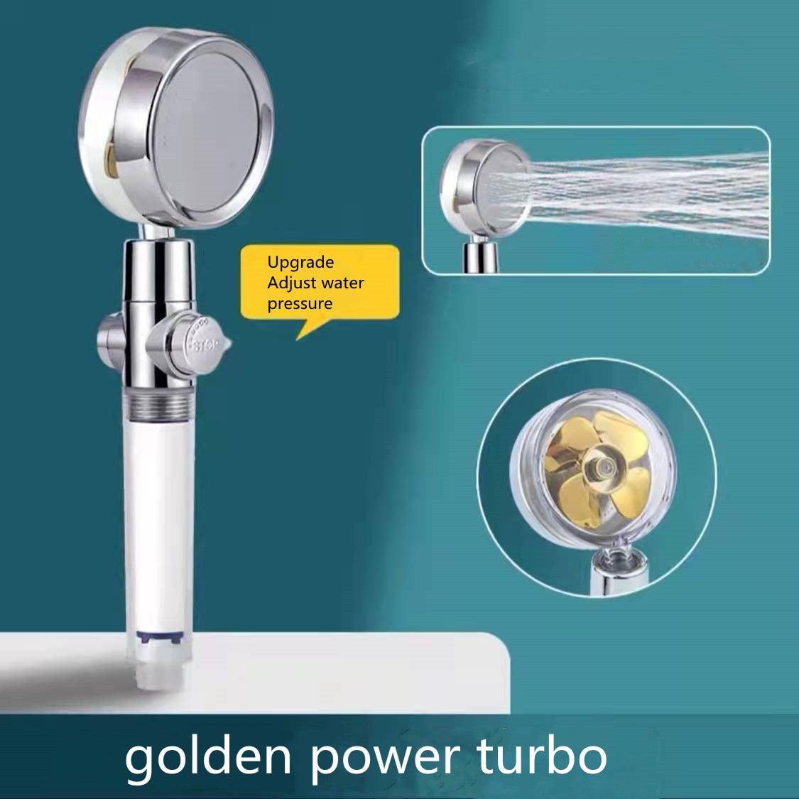Shower Head with Hard Water Filter High Pressure Propeller Fan and Pause Button Kdf 55