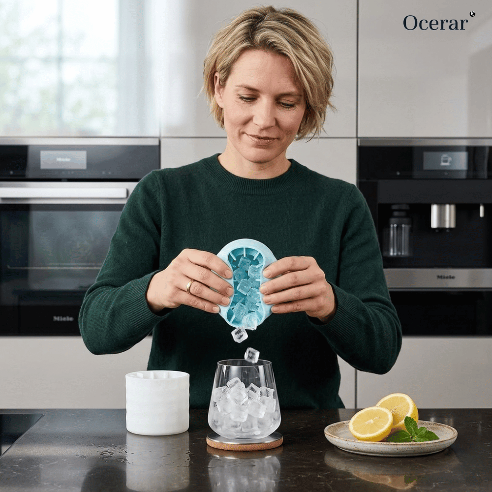 Silicone Ice Cube Maker Tray with Portable Squeezable Cup and Removable Lid