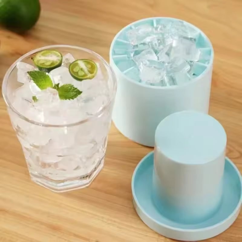 Silicone Ice Cube Maker Tray with Portable Squeezable Cup and Removable Lid