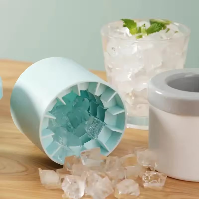 Silicone Ice Cube Maker Tray with Portable Squeezable Cup and Removable Lid