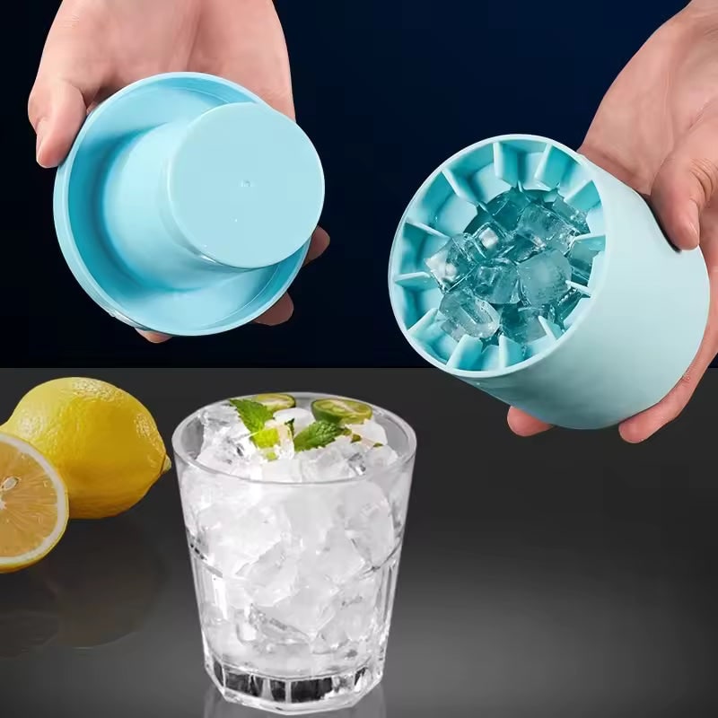 Silicone Ice Cube Maker Tray with Portable Squeezable Cup and Removable Lid