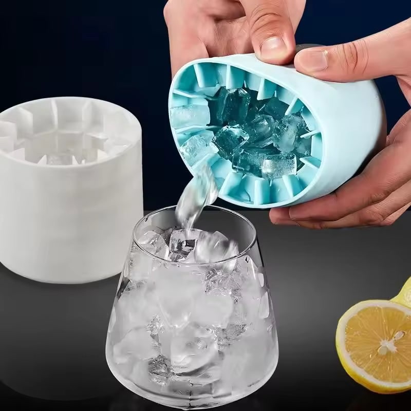 Silicone Ice Cube Maker Tray with Portable Squeezable Cup and Removable Lid