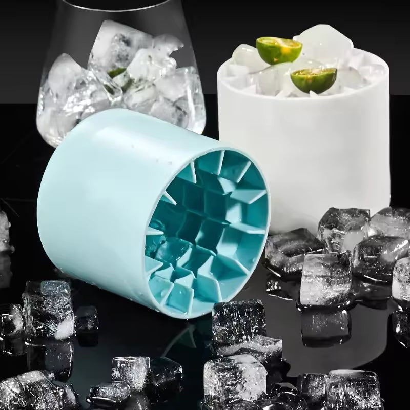 Silicone Ice Cube Maker Tray with Portable Squeezable Cup and Removable Lid