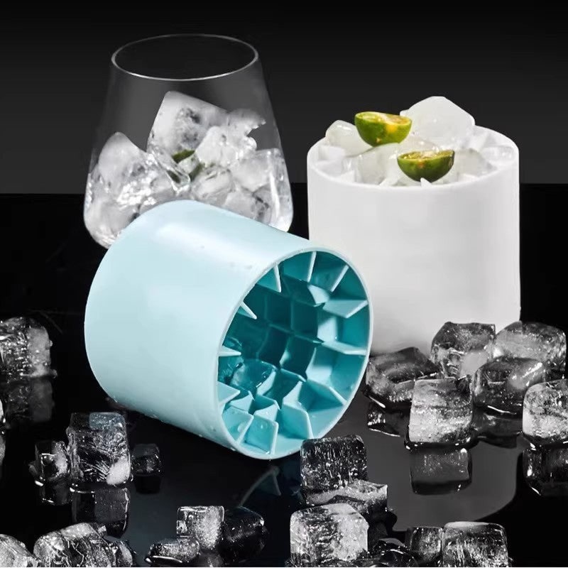 Silicone Ice Cube Maker Tray with Portable Squeezable Cup and Removable Lid