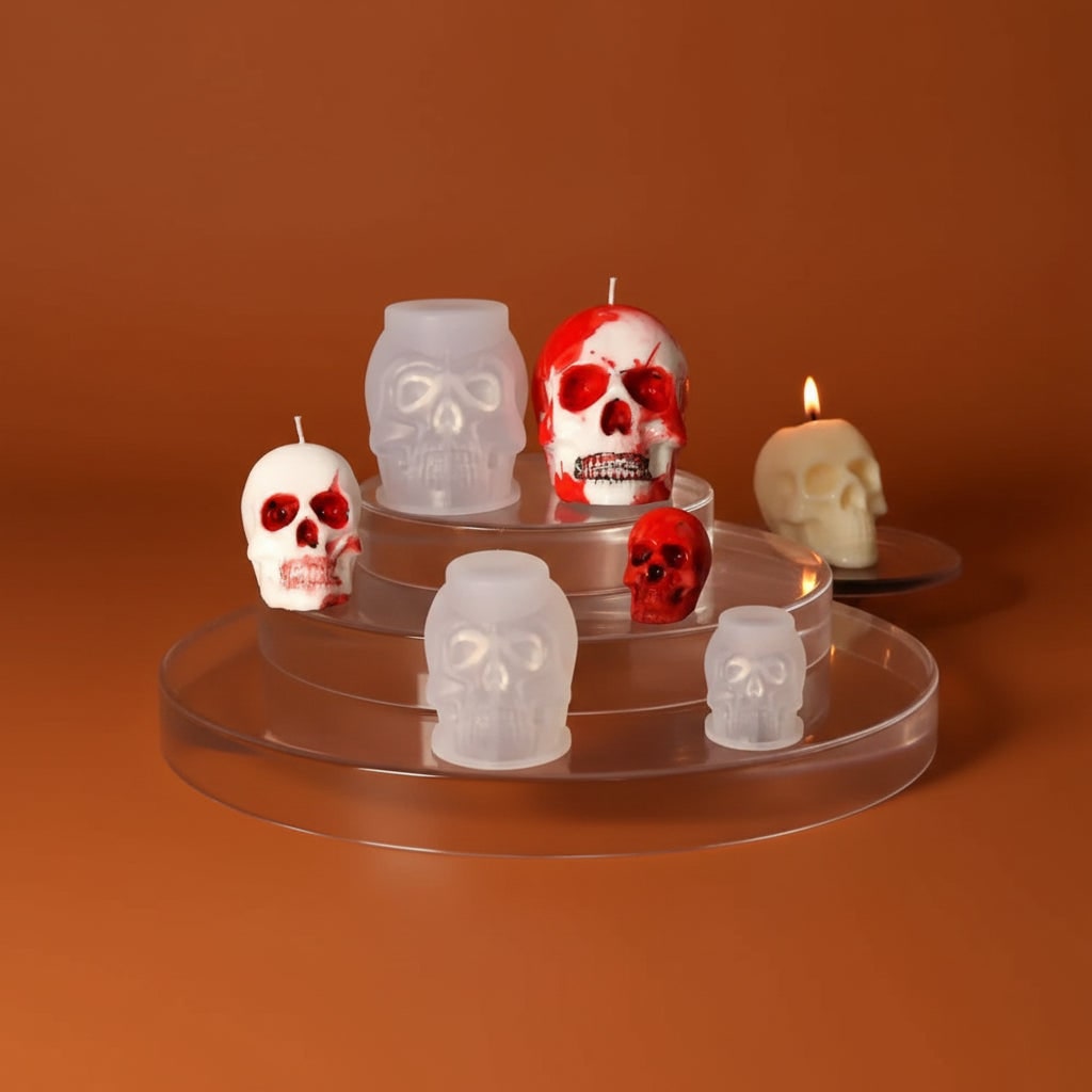 Halloween 3D Skull Silicone Mold Set of 3 with Detailed Design for Resin Casting and Candle Making
