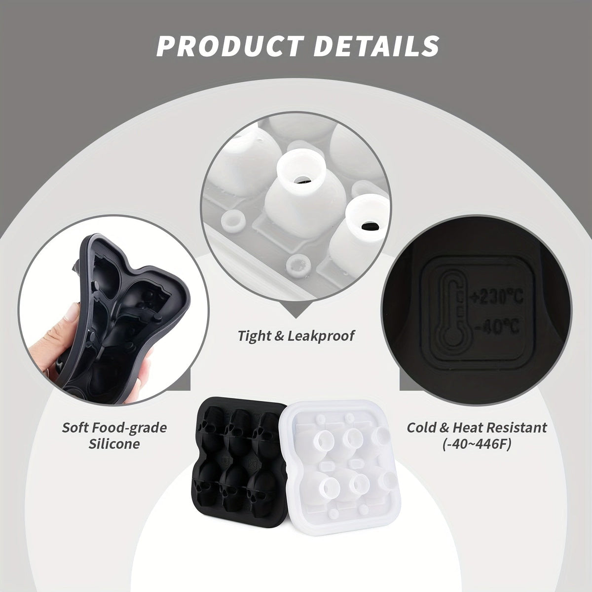 Silicone Skull Ice Cube Maker Tray with Large Reusable Mold for Drinks and Whiskey Ball