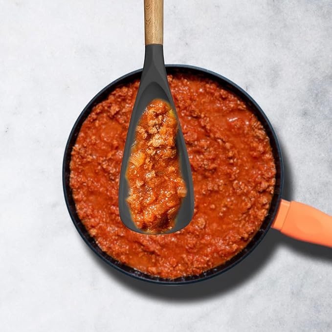 Silicone Spatula and Cooking Spoon with Wooden Handle for Kitchen Utensils