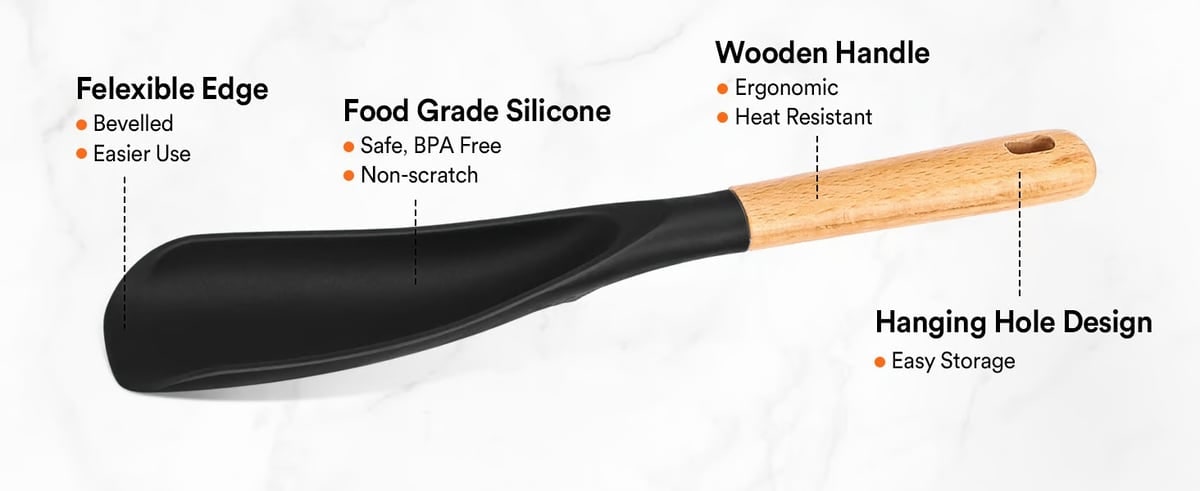 Silicone Spatula and Cooking Spoon with Wooden Handle for Kitchen Utensils