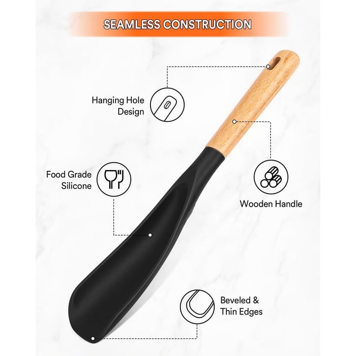 Silicone Spatula and Cooking Spoon with Wooden Handle for Kitchen Utensils