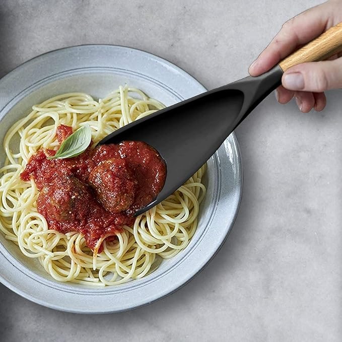 Silicone Spatula and Cooking Spoon with Wooden Handle for Kitchen Utensils