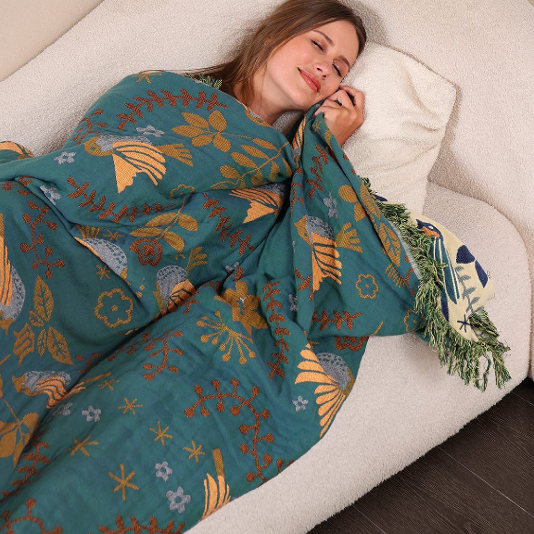 Elegant Teal & Cream Reversible Decorative Blanket