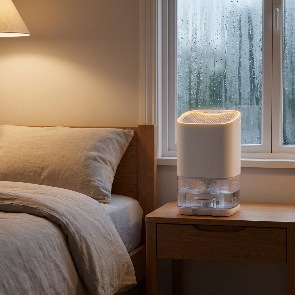 Small Dehumidifier for Bedroom and Room with 1000ml Tank Night Light and Air Purifier