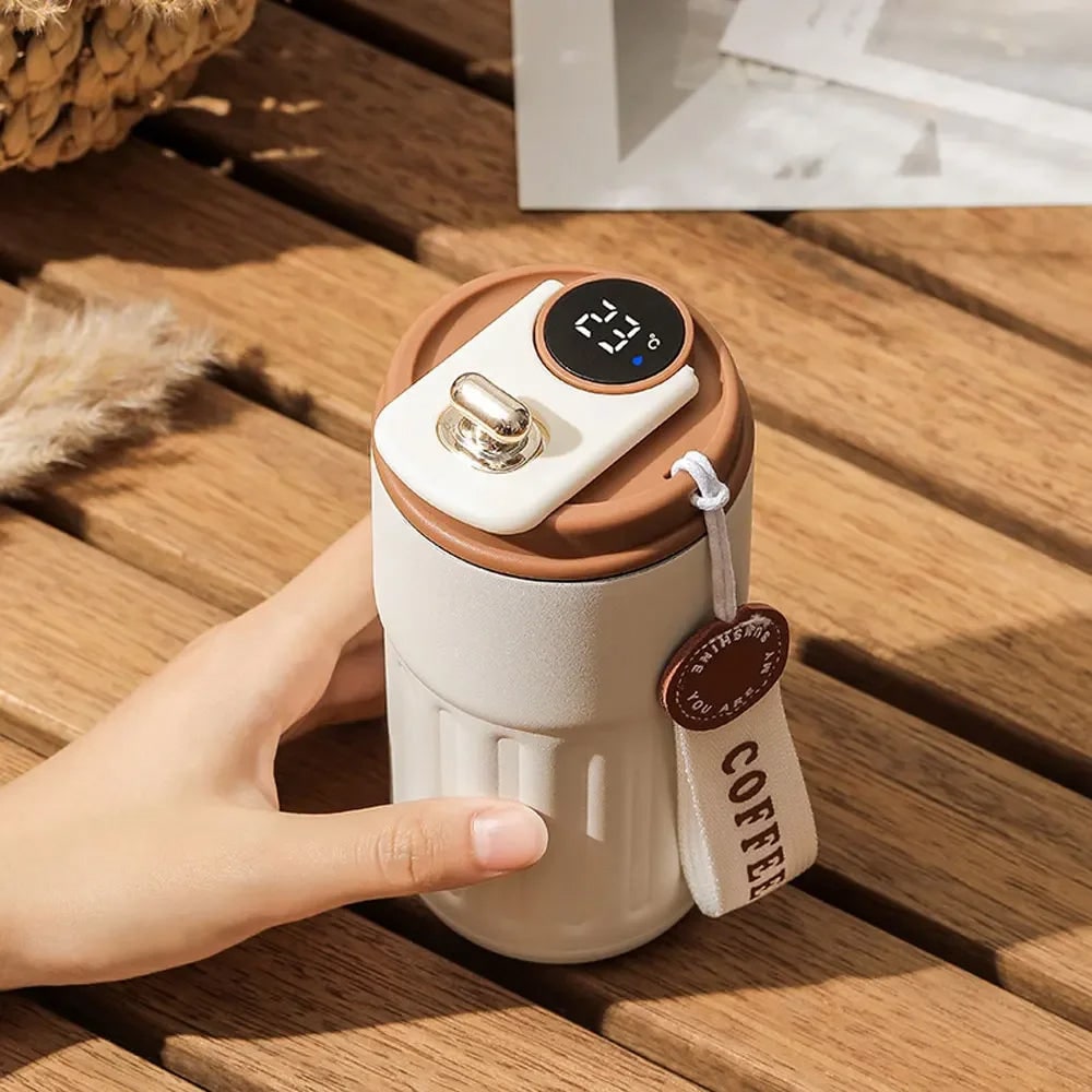 Smart Insulated Stainless Steel Travel Mug with LED Temperature Display and 450ml Capacity