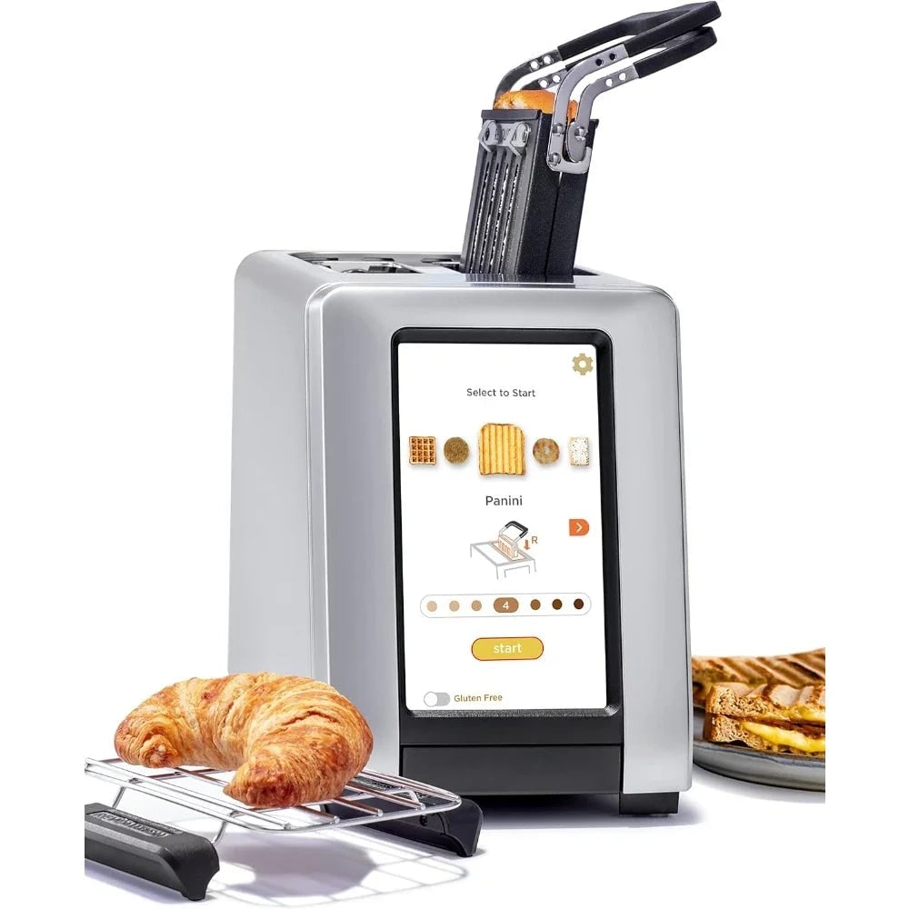 Smart Touchscreen Toaster Two Slice Panini Press Warming Rack Metal Digital