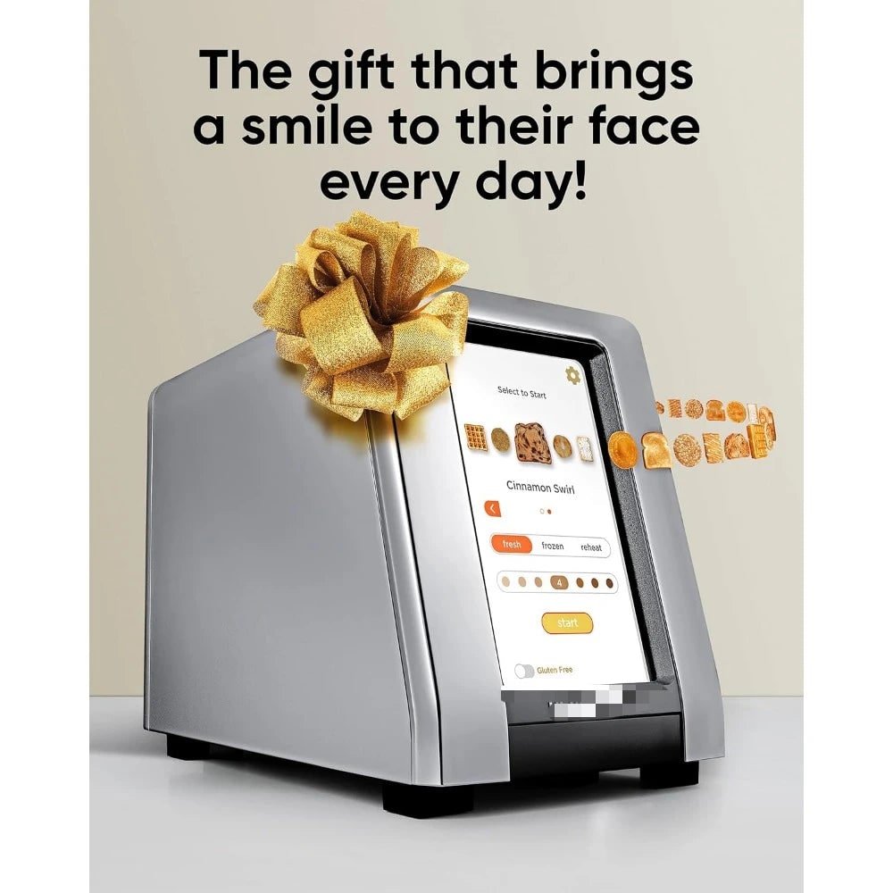 Smart Touchscreen Toaster Two Slice Panini Press Warming Rack Metal Digital