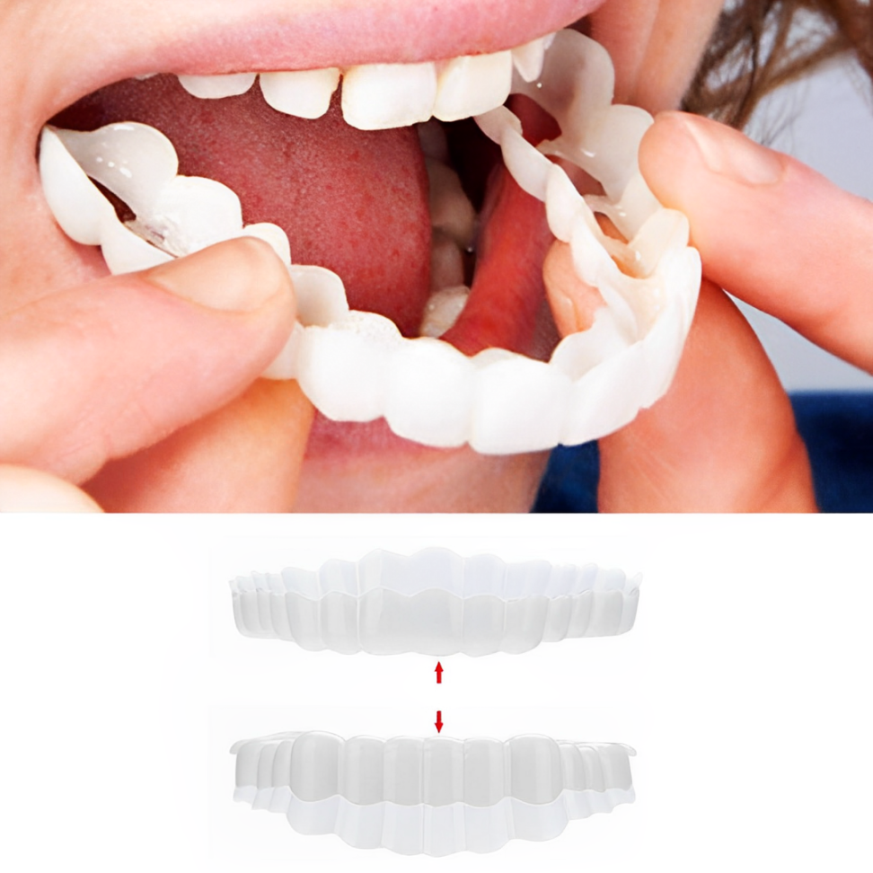 Snap on Cosmetic Dental Veneers Temporary Tooth Covers Upper Lower Set Instant Smile