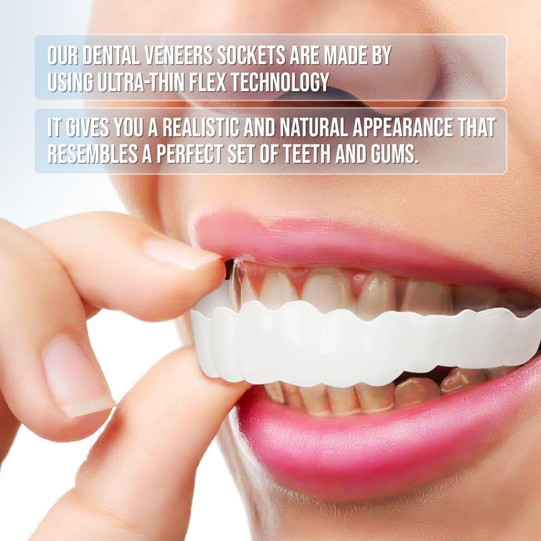 Snap on Cosmetic Dental Veneers Temporary Tooth Covers Upper Lower Set Instant Smile