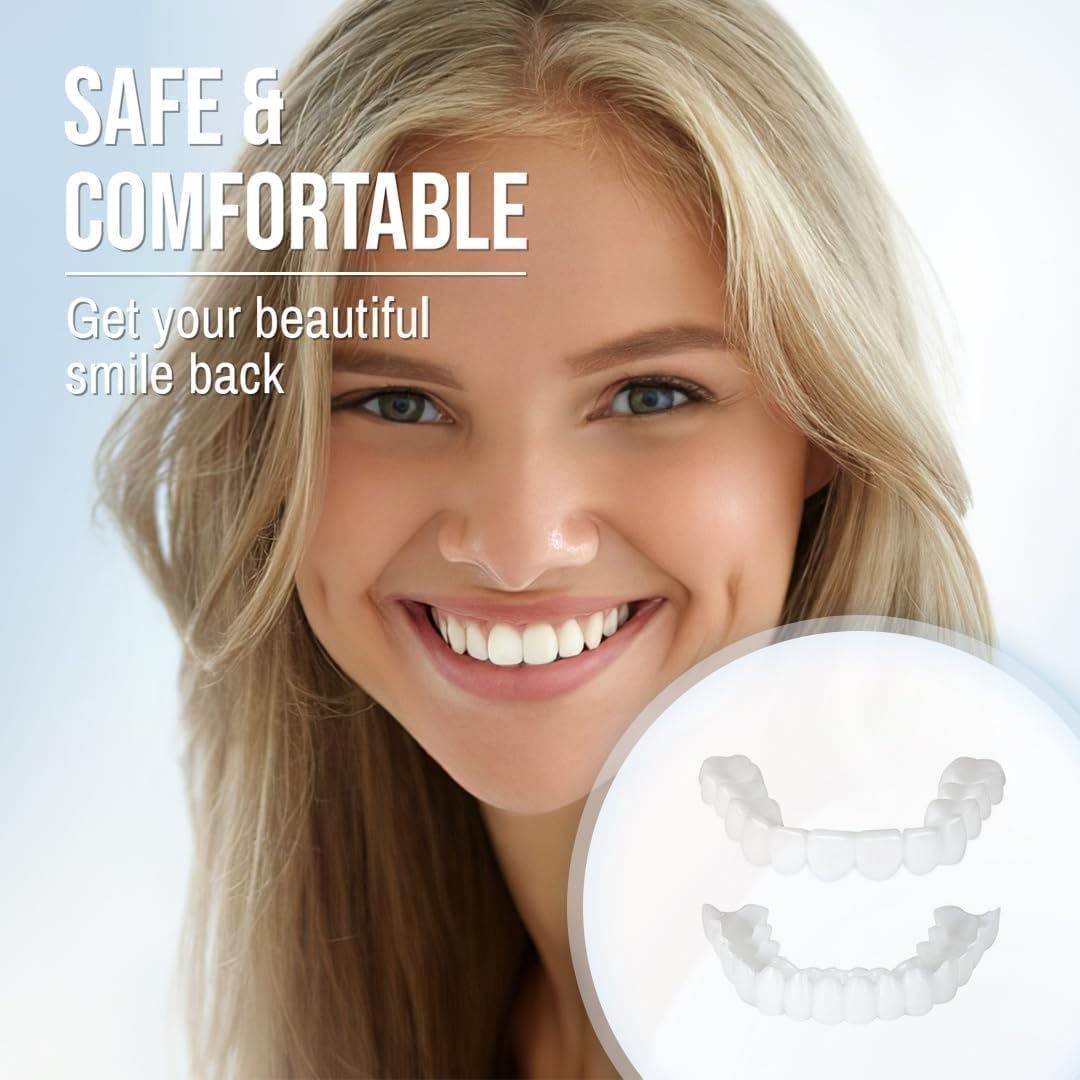 Snap on Cosmetic Dental Veneers Temporary Tooth Covers Upper Lower Set Instant Smile