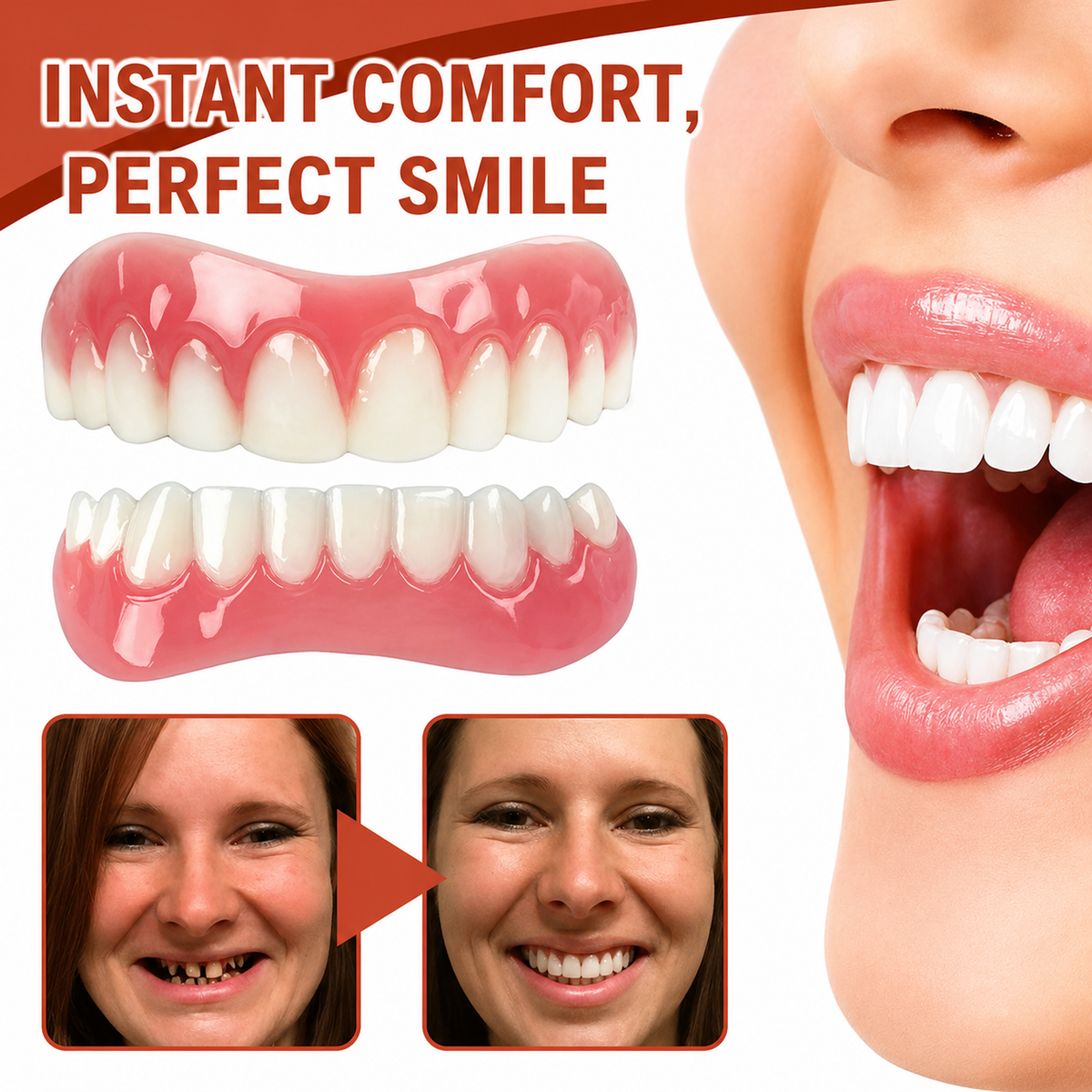 Snap on Veneers Temporary Tooth Moldable Fake Teeth Upper Lower