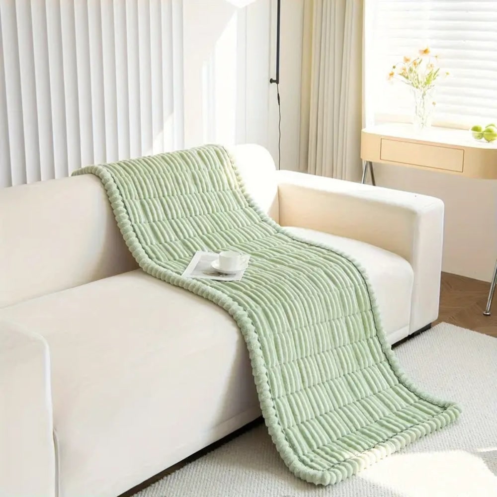 Sofa Couch Seat Cushion Cover with Pleated Edges Quilted Plush Non-Slip Protector