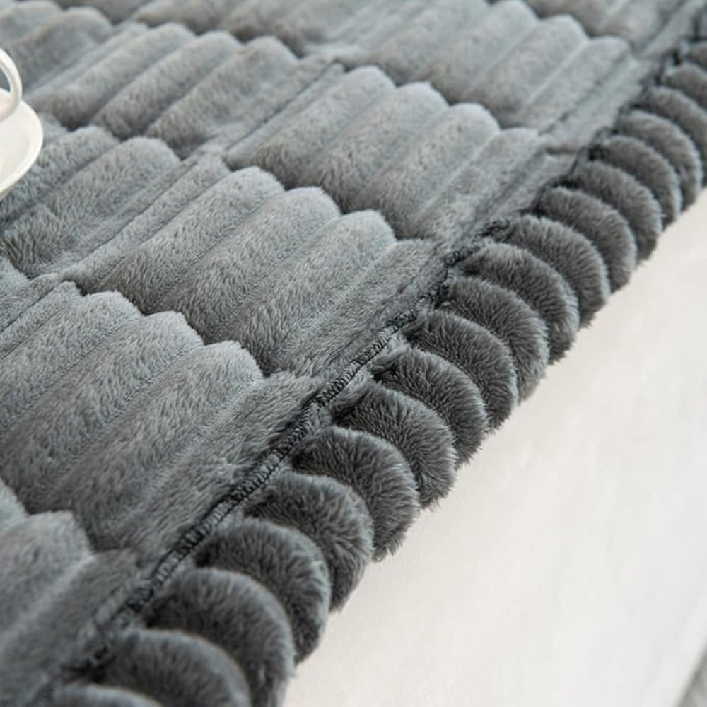 Sofa Couch Seat Cushion Cover with Pleated Edges Quilted Plush Non-Slip Protector