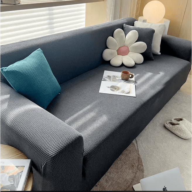 Sofa Cover Slipcover for Couch with Ribbed Jacquard and Non-Slip Backing Cat Protector