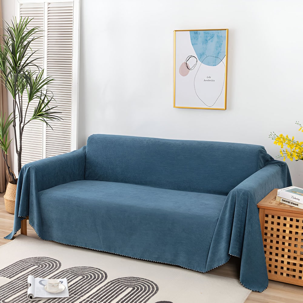 Sofa Throw Blanket Waterproof Water-Resistant Couch Cover with Scalloped Edge Machine Washable