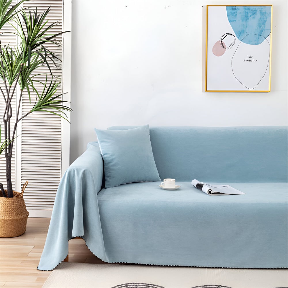 Sofa Throw Blanket Waterproof Water-Resistant Couch Cover with Scalloped Edge Machine Washable