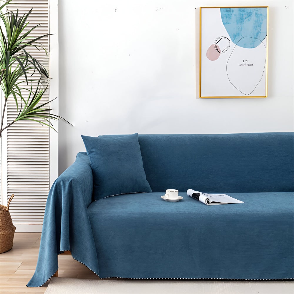 Sofa Throw Blanket Waterproof Water-Resistant Couch Cover with Scalloped Edge Machine Washable