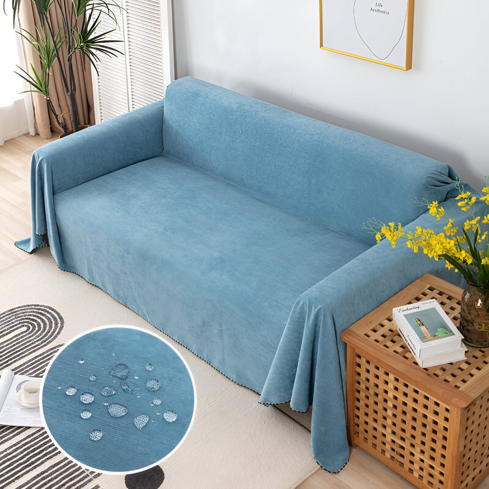 Sofa Throw Blanket Waterproof Water-Resistant Couch Cover with Scalloped Edge Machine Washable