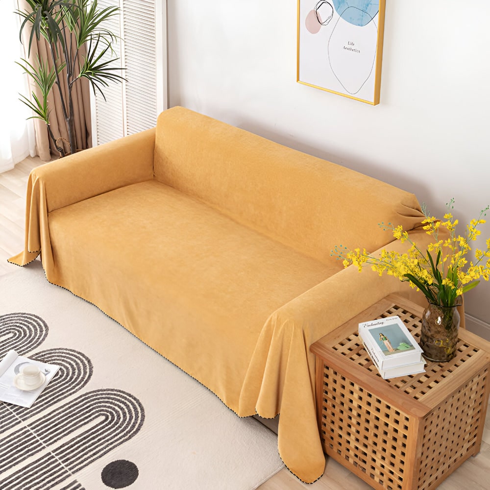 Sofa Throw Blanket Waterproof Water-Resistant Couch Cover with Scalloped Edge Machine Washable