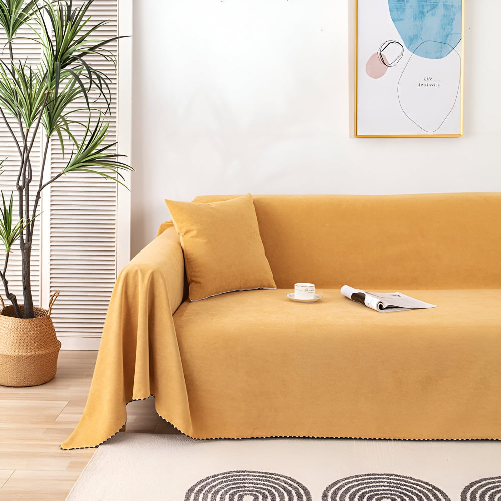 Sofa Throw Blanket Waterproof Water-Resistant Couch Cover with Scalloped Edge Machine Washable