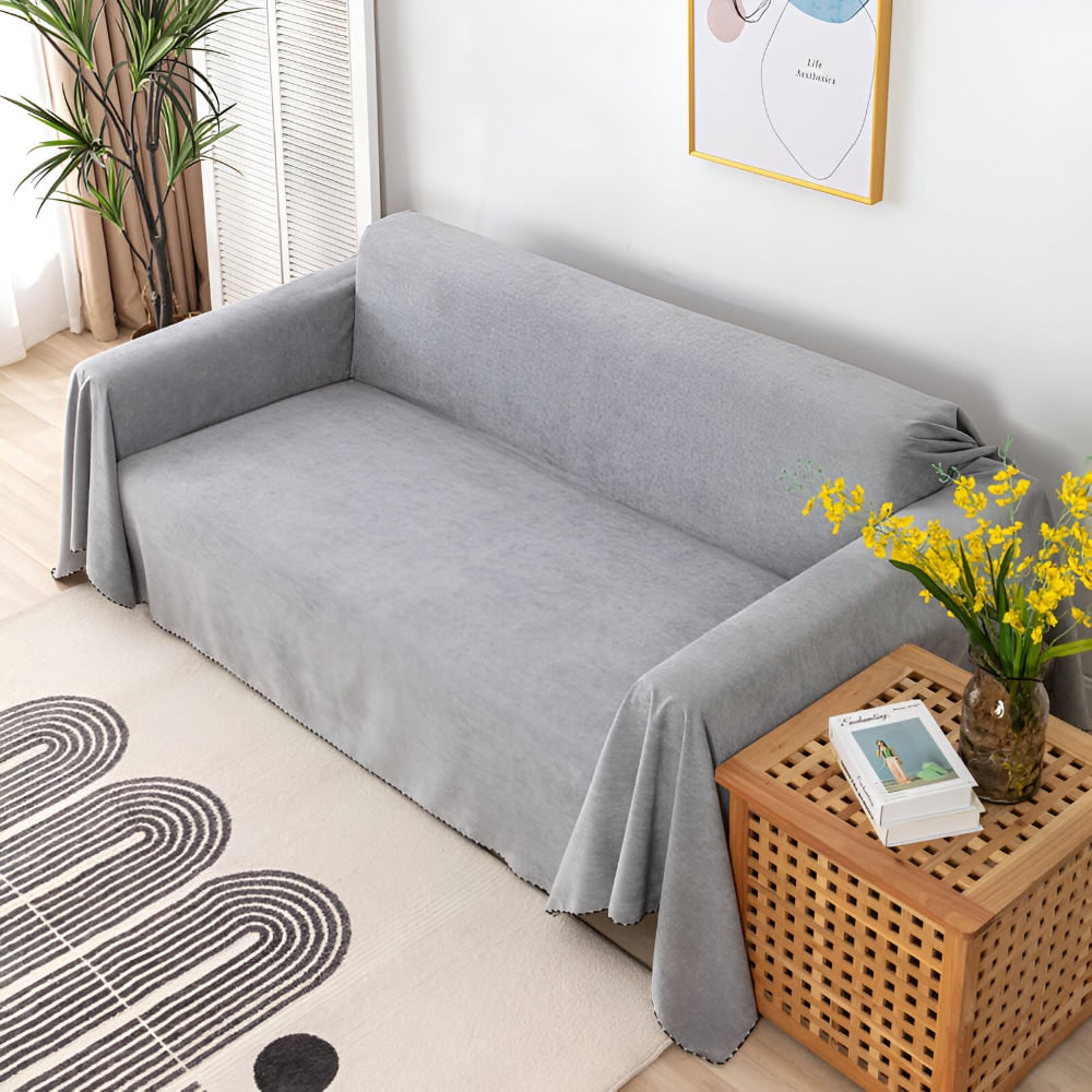 Sofa Throw Blanket Waterproof Water-Resistant Couch Cover with Scalloped Edge Machine Washable